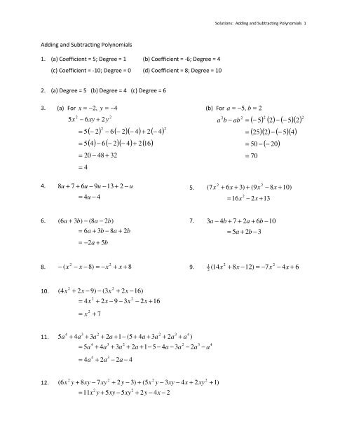 Adding And Subtracting Polynomials Worksheets Library