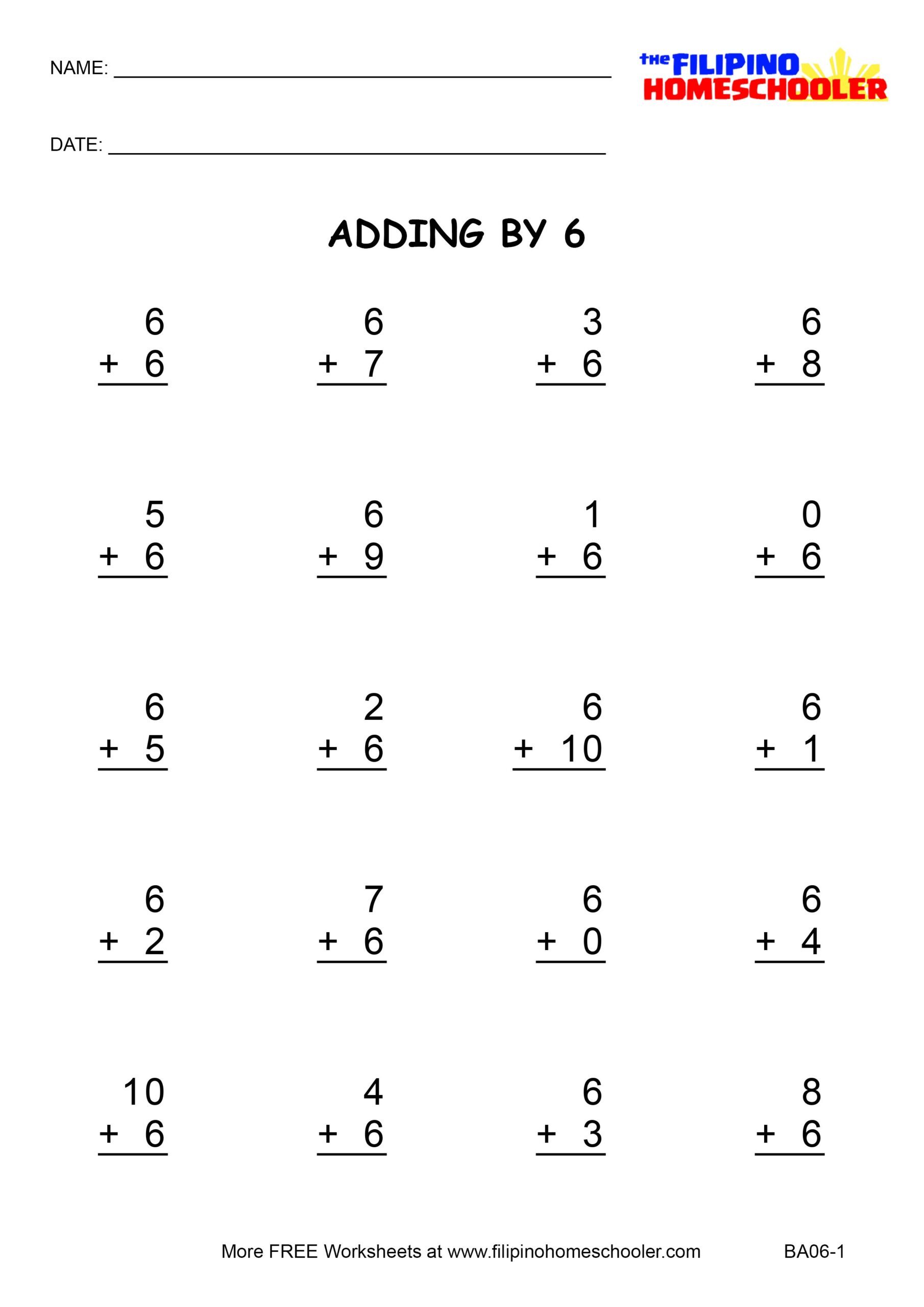 Adding By 6 Worksheets And Teaching Strategies The Filipino Homeschooler