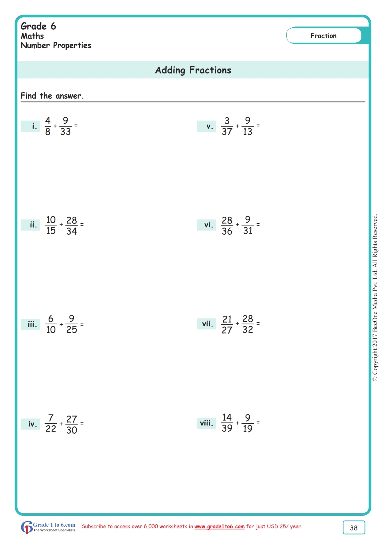 Adding Fractions With Common Denominator Math Worksheet Twisty 