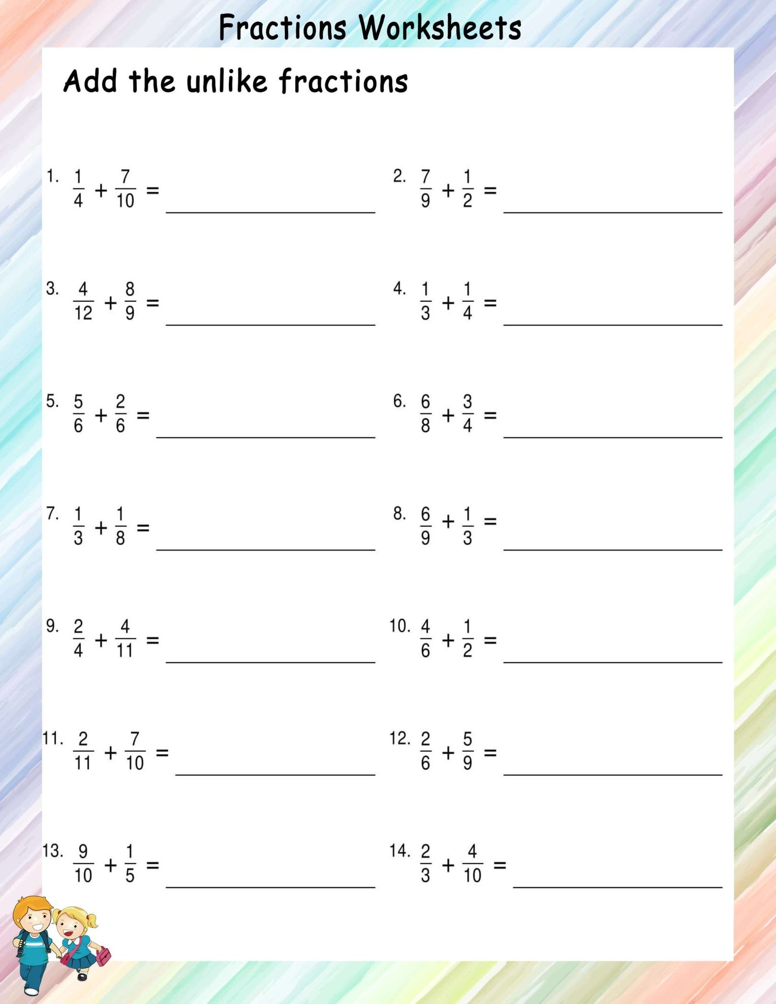 Adding Unlike Fractions Worksheets Worksheets For Kindergarten
