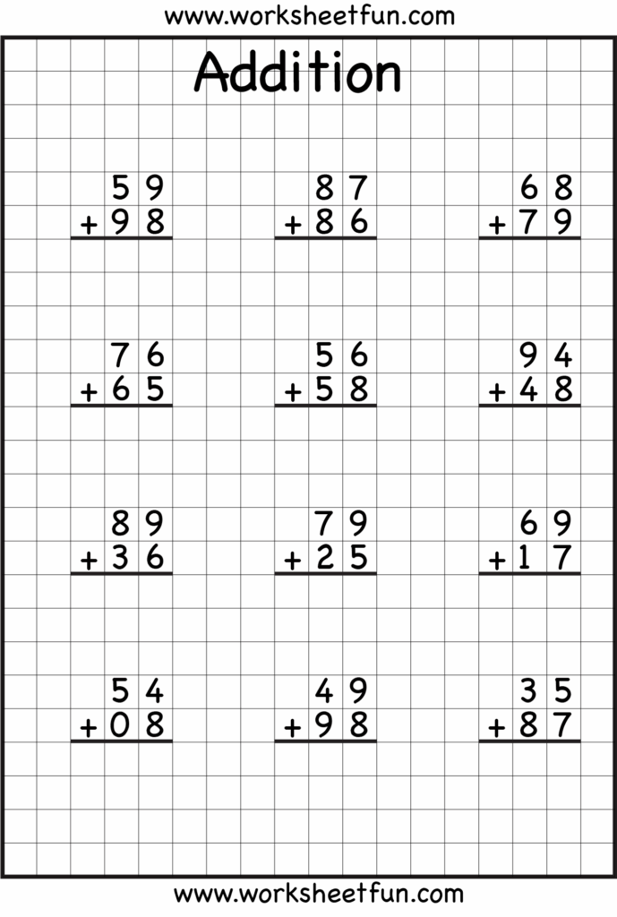 Addition 2 Digit Numbers - Printable Coloring Free