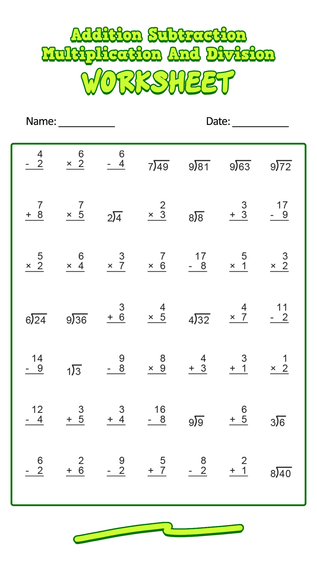 Addition Subtraction Multiplication Worksheets Pdf AdditionWorksheets
