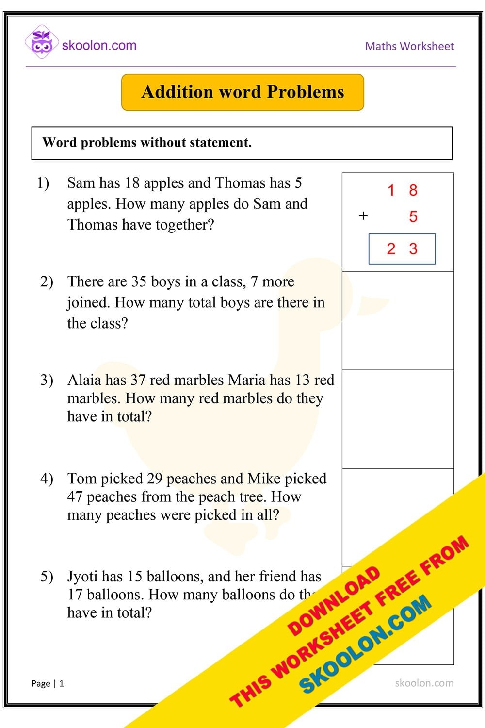 Addition Word Problems Skoolon