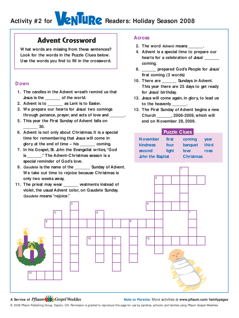 Advent Crossword Fill Online Printable Fillable Blank PdfFiller 