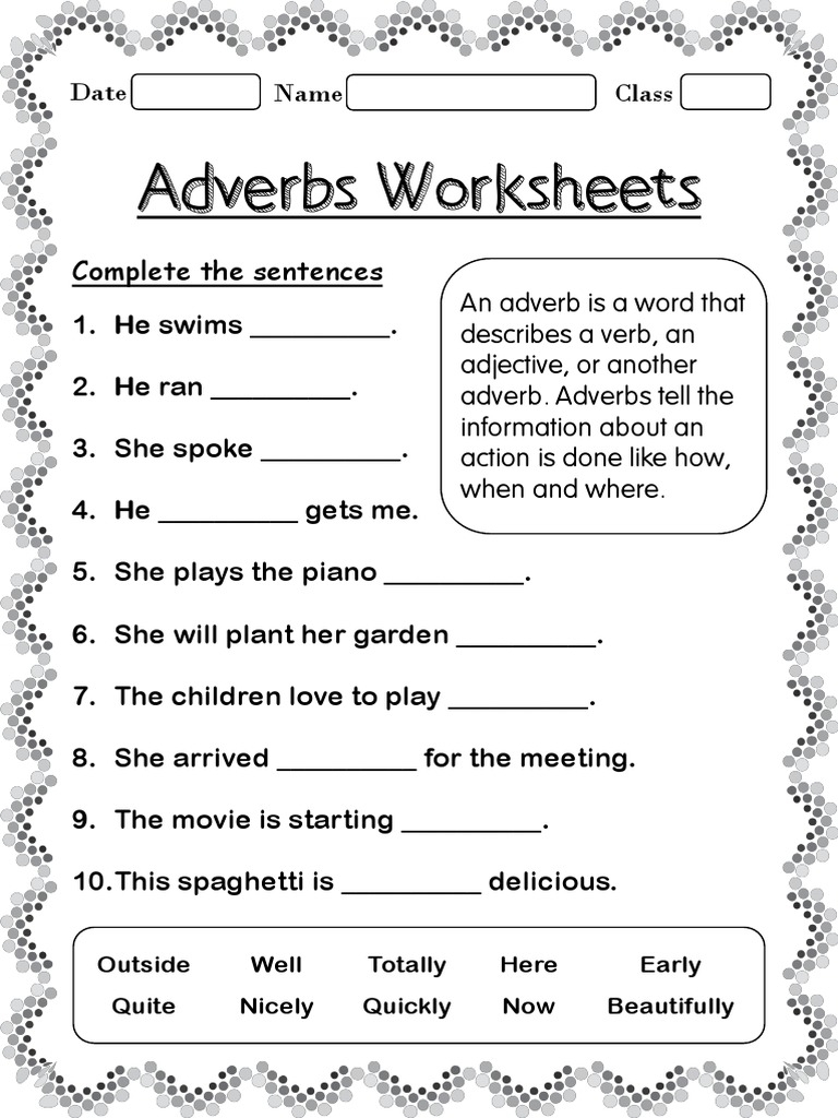 Adverbs Worksheets For Grade 2 Download Free PDF Adverb Verb 