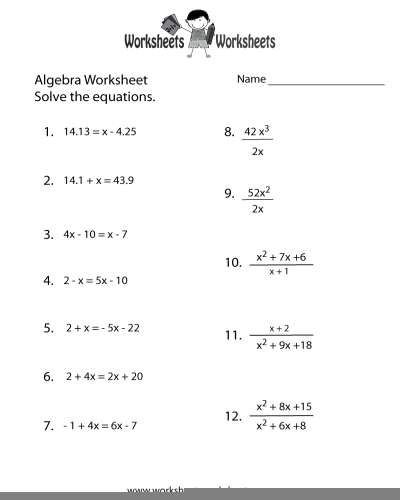 Algebra Practice Worksheet Printable Algebra Worksheets Math 