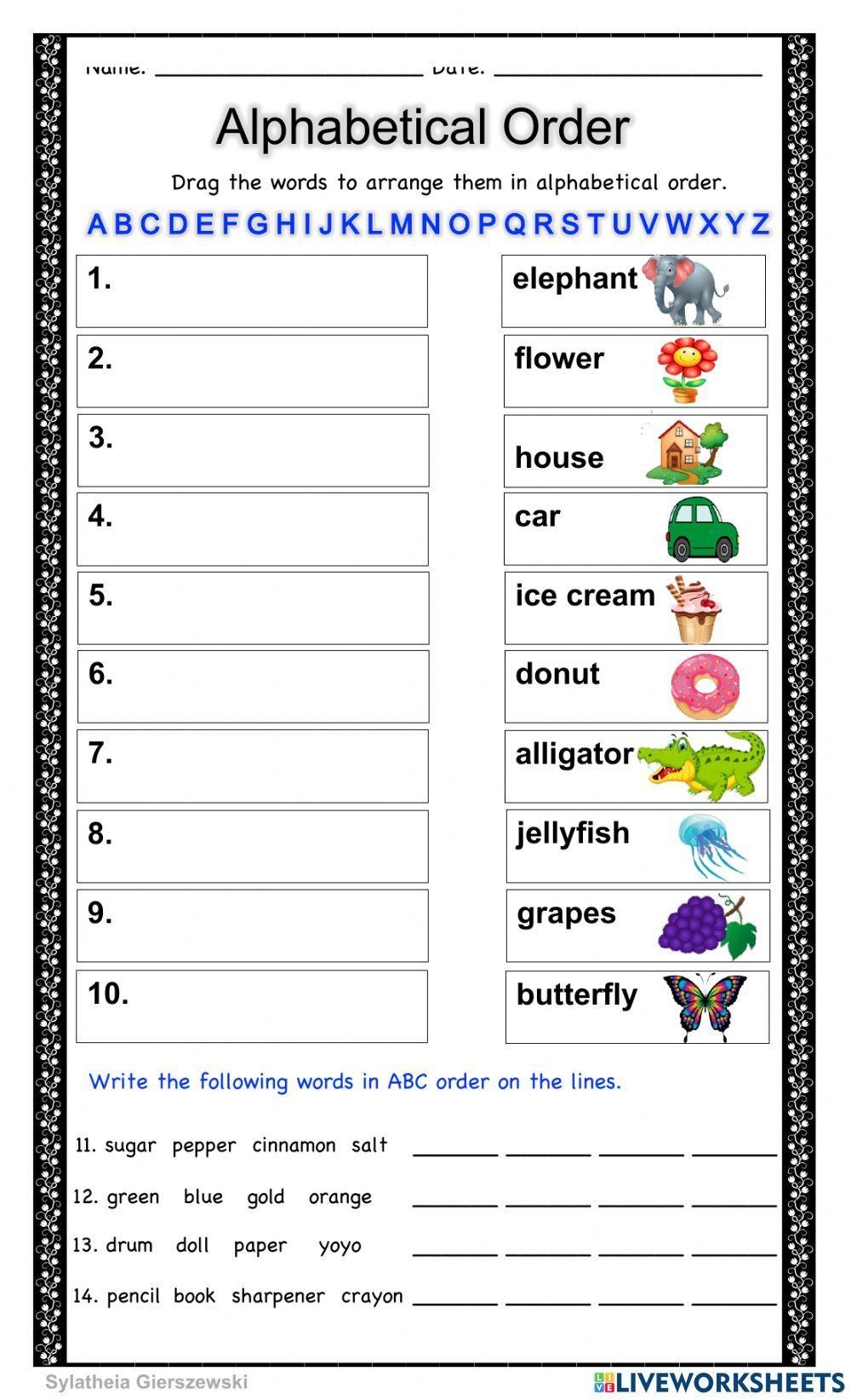 Alphabetical Order Online Pdf Worksheet For 3 Live Worksheets 