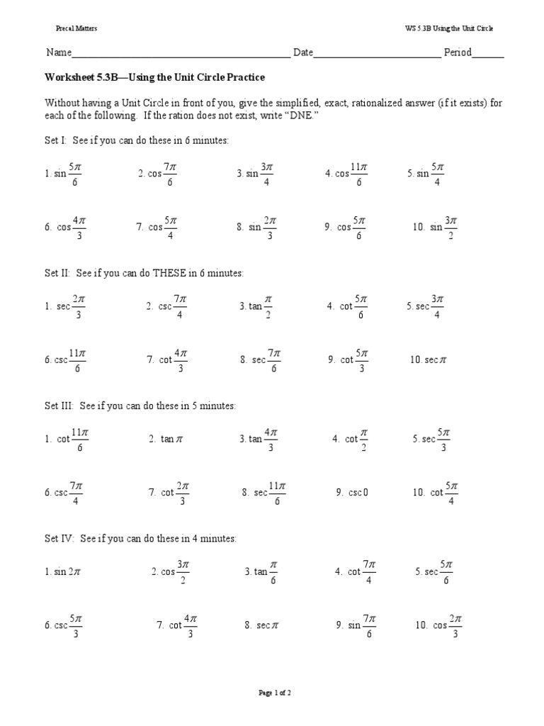 Aurasma Unit Circle Worksheet Download Free PDF Trigonometry 