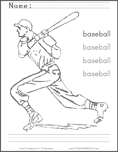 Baseball Coloring And Writing Page Student Handouts Worksheets Library