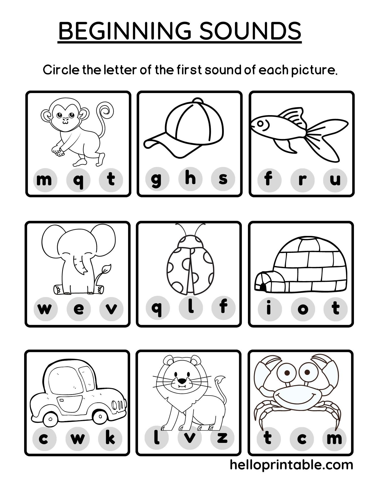 Beginning Sounds Worksheets