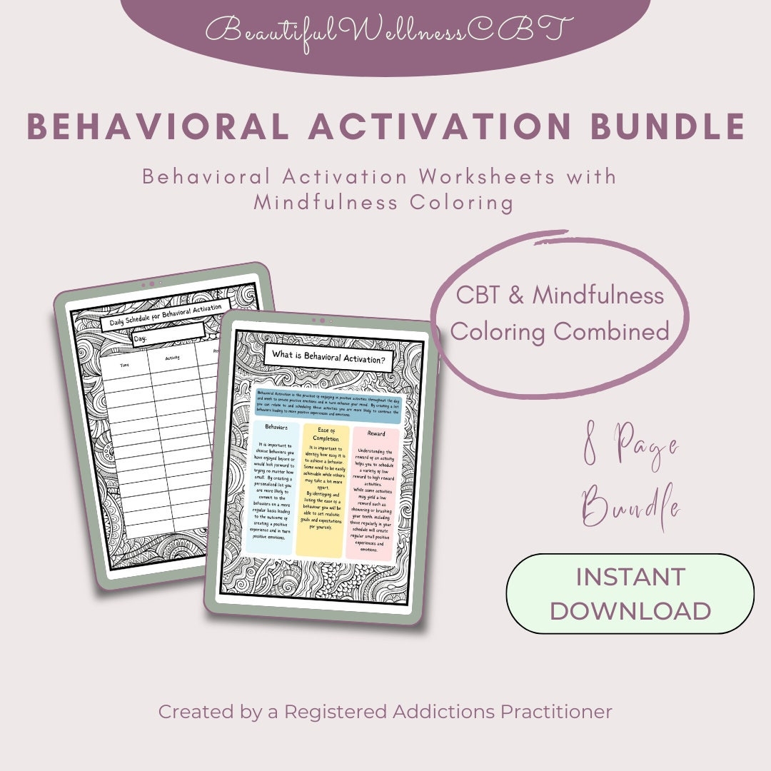 Behavioral Activation Worksheet Bundle With Mindfulness Coloring Etsy