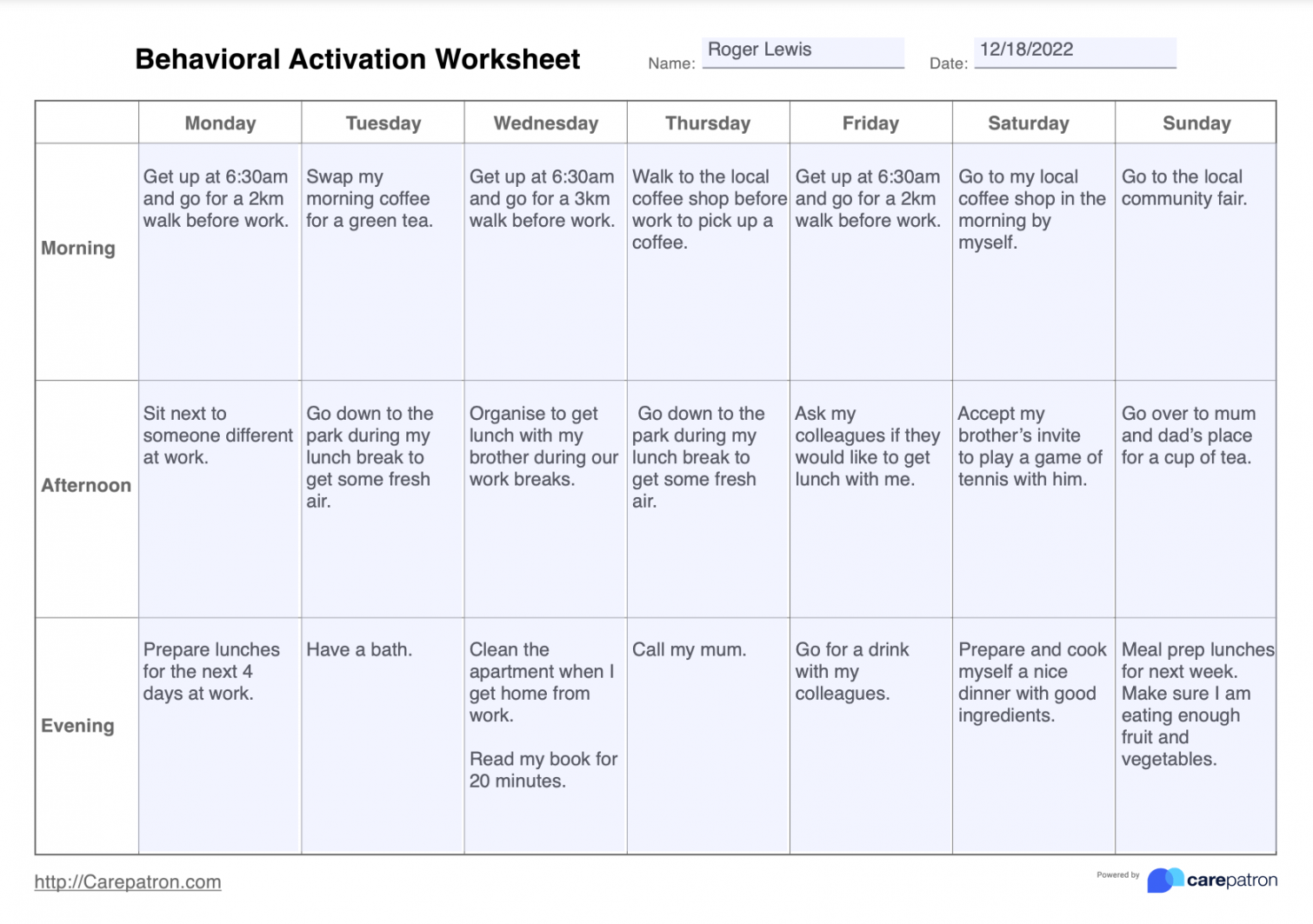 Behavioral Activation Worksheet Pdf Printable PDF Template