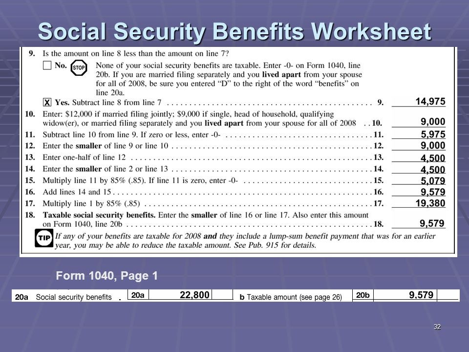 Calculating Taxes On Social Security Benefits Kiplinger Worksheets 