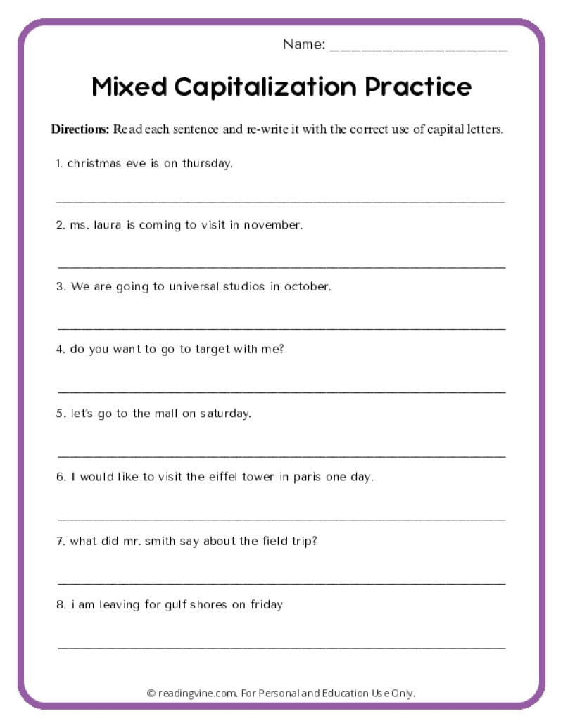 Capitalization Worksheets ReadingVine Worksheets Library