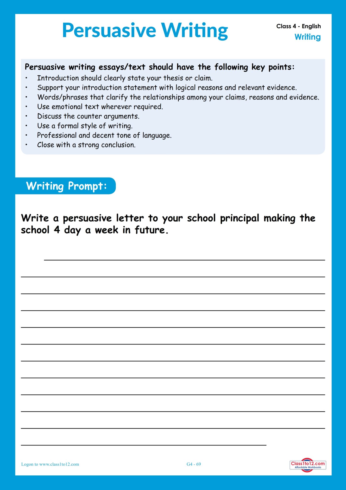 Class 4 English Worksheet - Printable Coloring Free