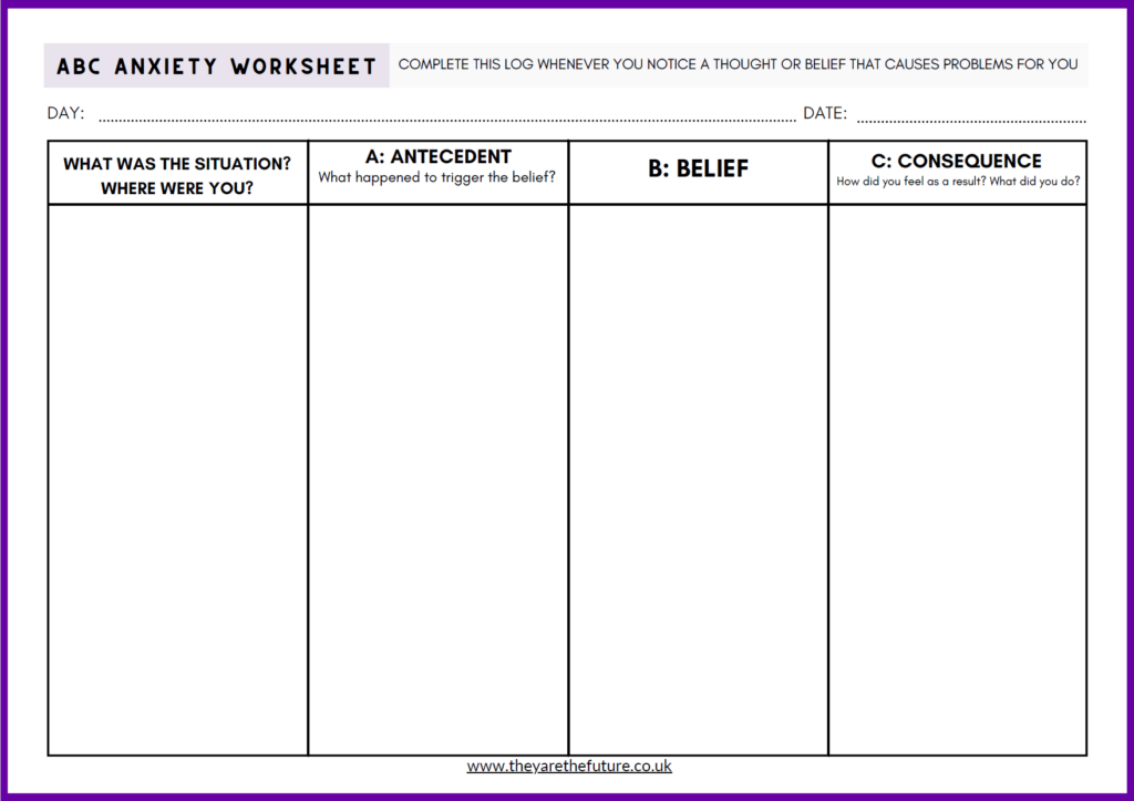 CBT Worksheets For Anxiety Free ABC Anxiety Worksheet Worksheets Library