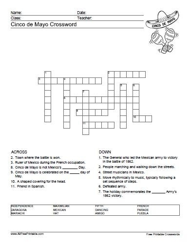 Cinco De Mayo Crossword Free Printable