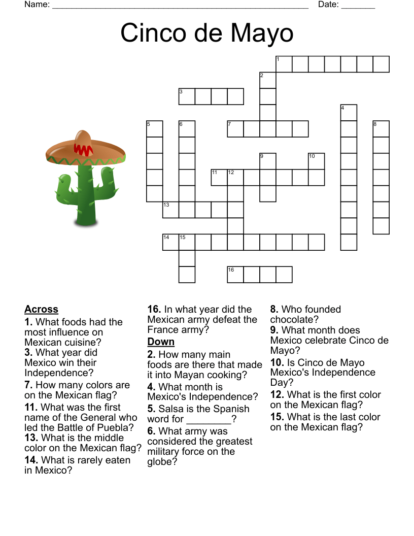 Cinco De Mayo Crossword Puzzle Printable Printable Calendars AT A GLANCE