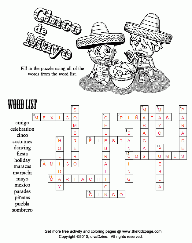 Cinco De Mayo Crossword Puzzle Printable
