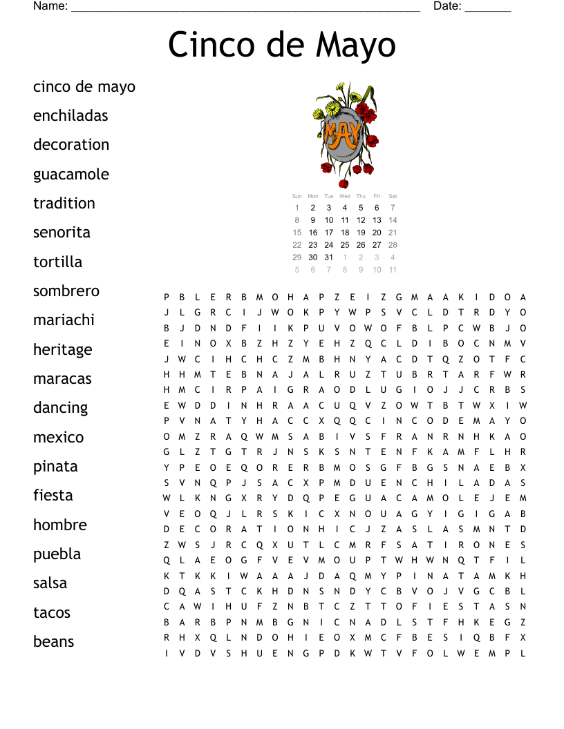 Cinco De Mayo Crossword Puzzle Printable