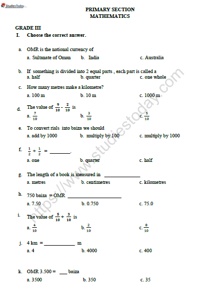 Class 4 Maths Worksheets With Answers