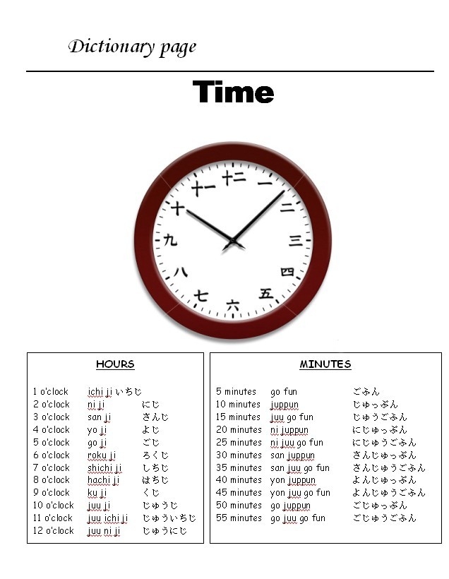 Clock Time In Japanese Telling Time Worksheets