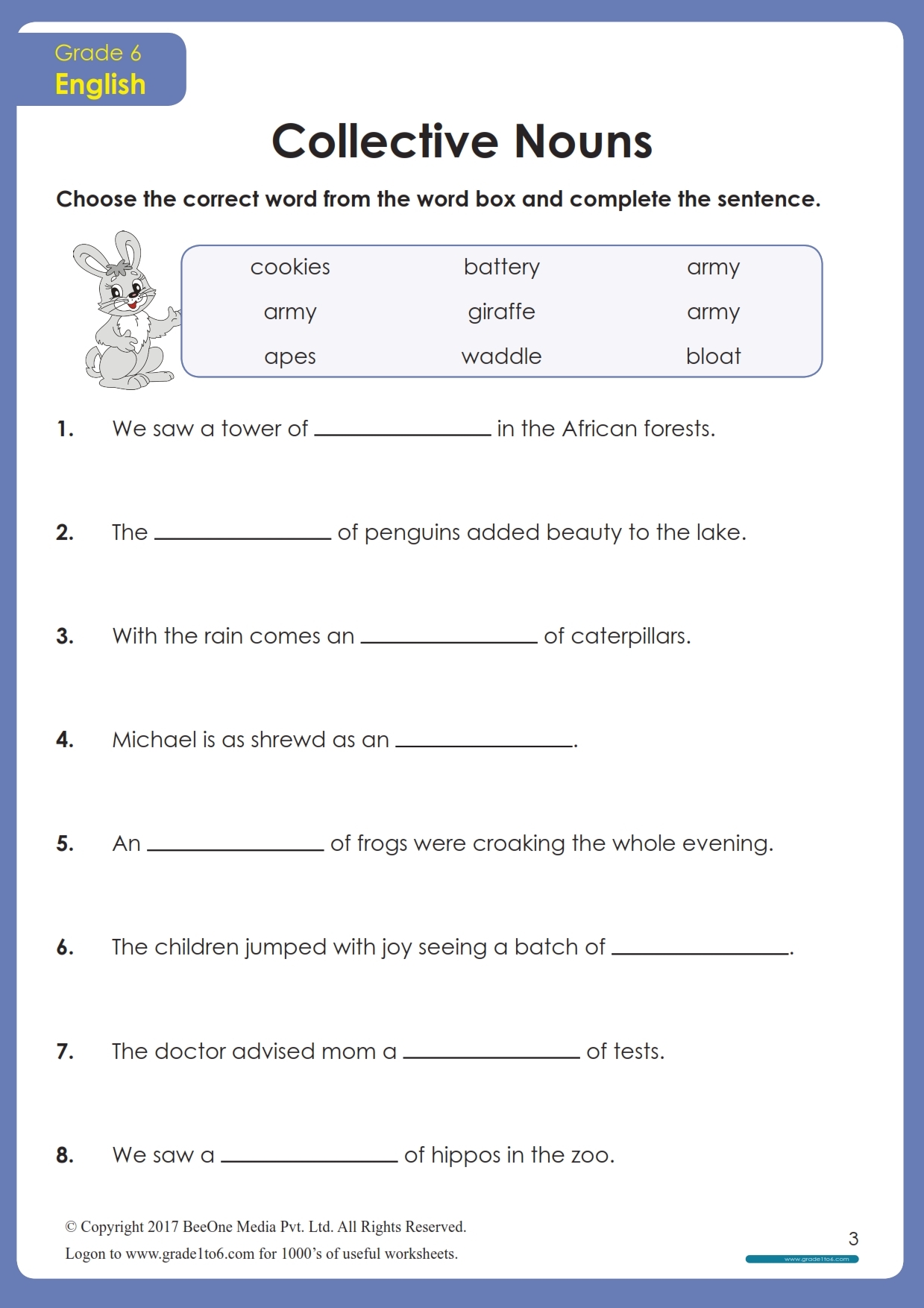 Collective Noun Worksheets Printable Coloring Free