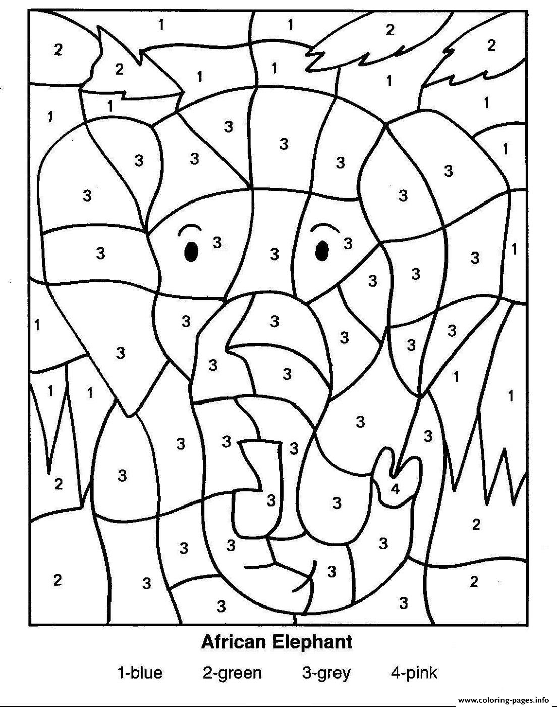 Color By Numbers African Elephant Coloring Page Printable