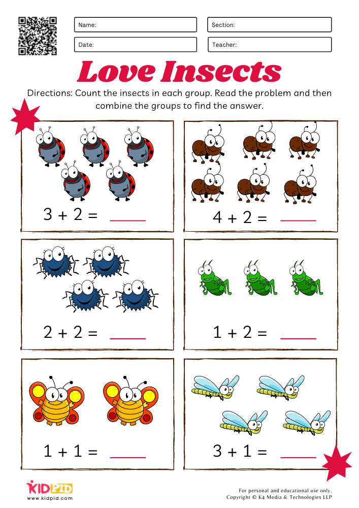 Colorful Insects Basic Addition Worksheets For Kids Kidpid