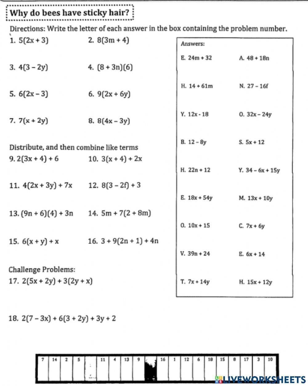 Combining Like Terms And Distributive Property Worksheets With 