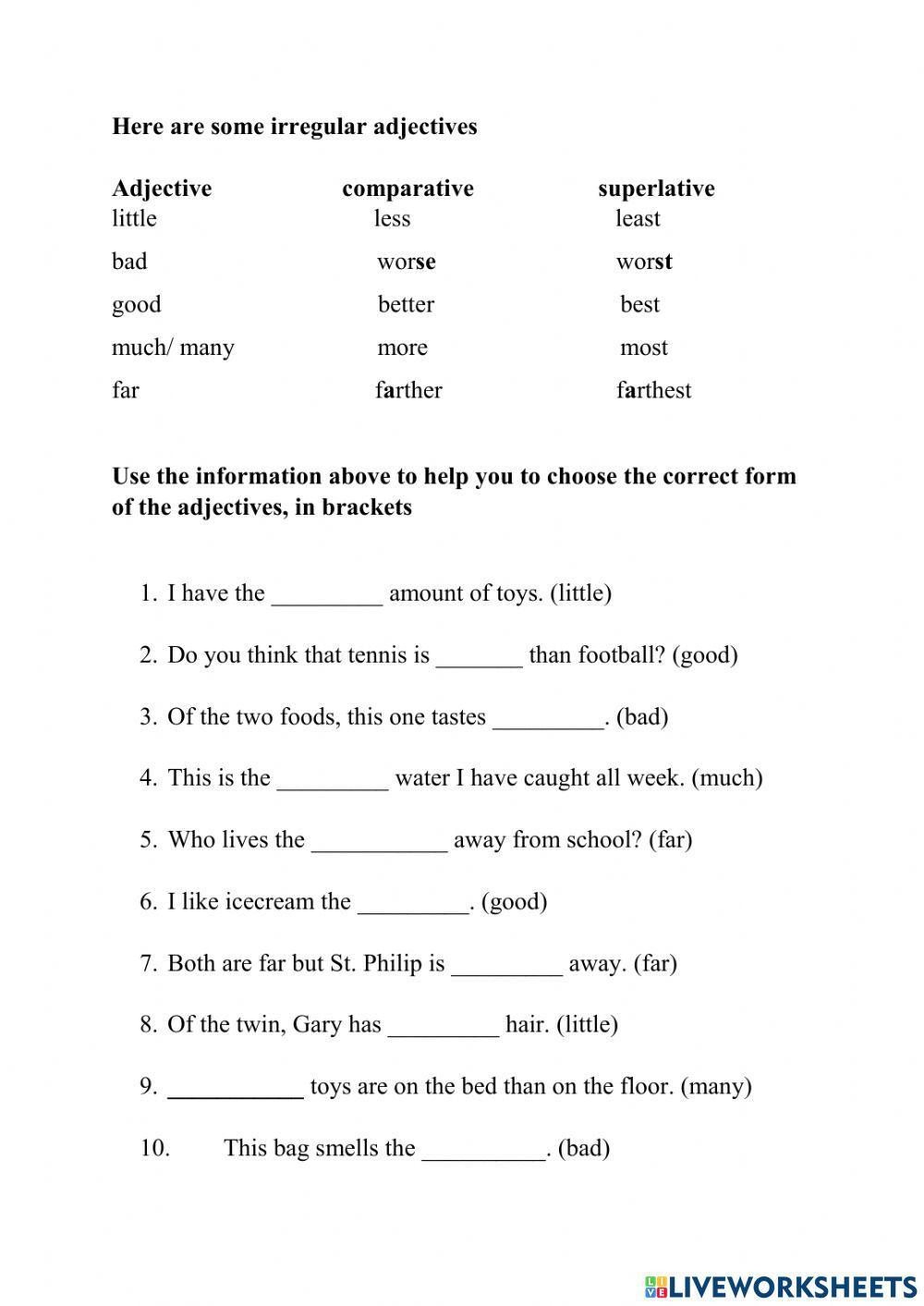 Comparative And Superlative Adjectives And Adverbs Worksheets K5 