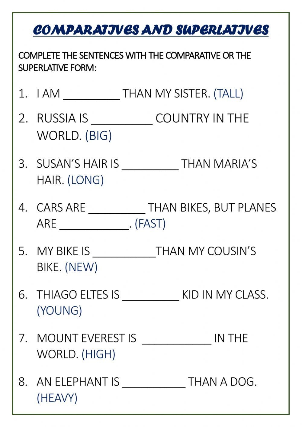 Comparatives And Superlatives Online Exercise For 4TH GRADE Live