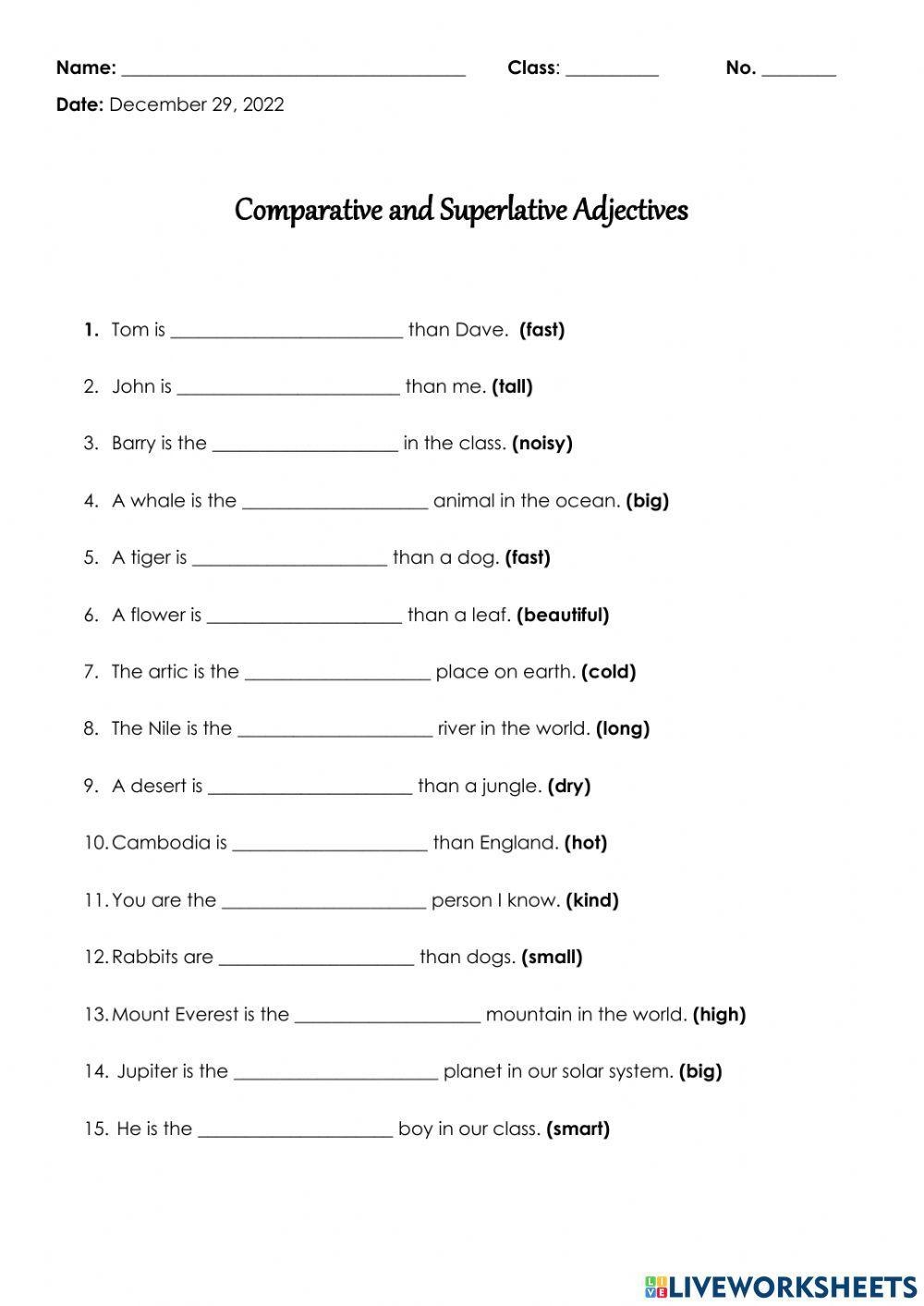 Comparatives And Superlatives Worksheet ESL Resources Worksheets 