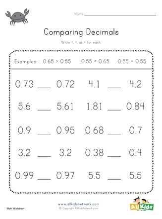 Comparing Decimals Worksheet 3 All Kids Network Worksheets Library
