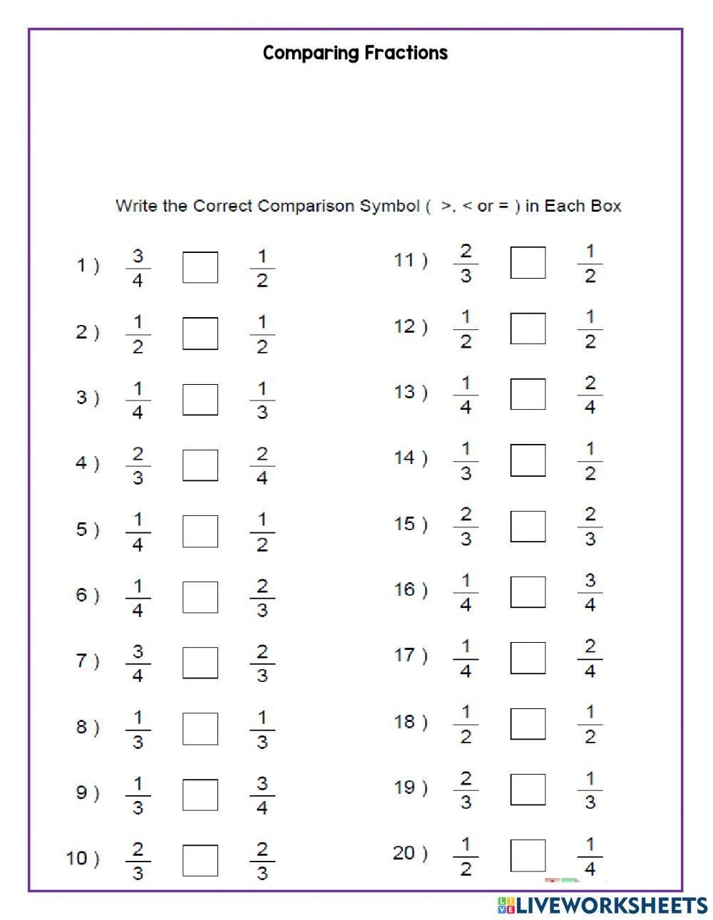 Comparing Fractions Worksheet Worksheets Library