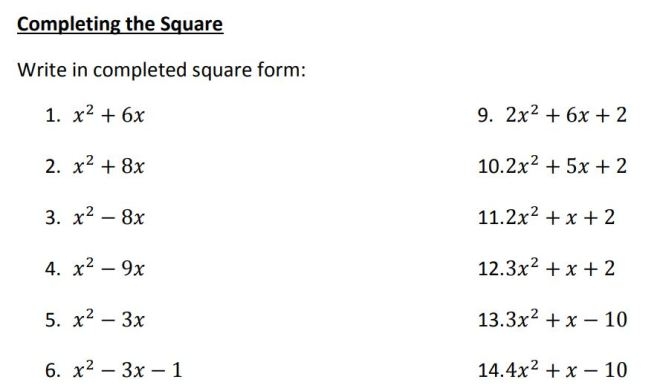 Completing The Square Minimally Different Worksheets Library