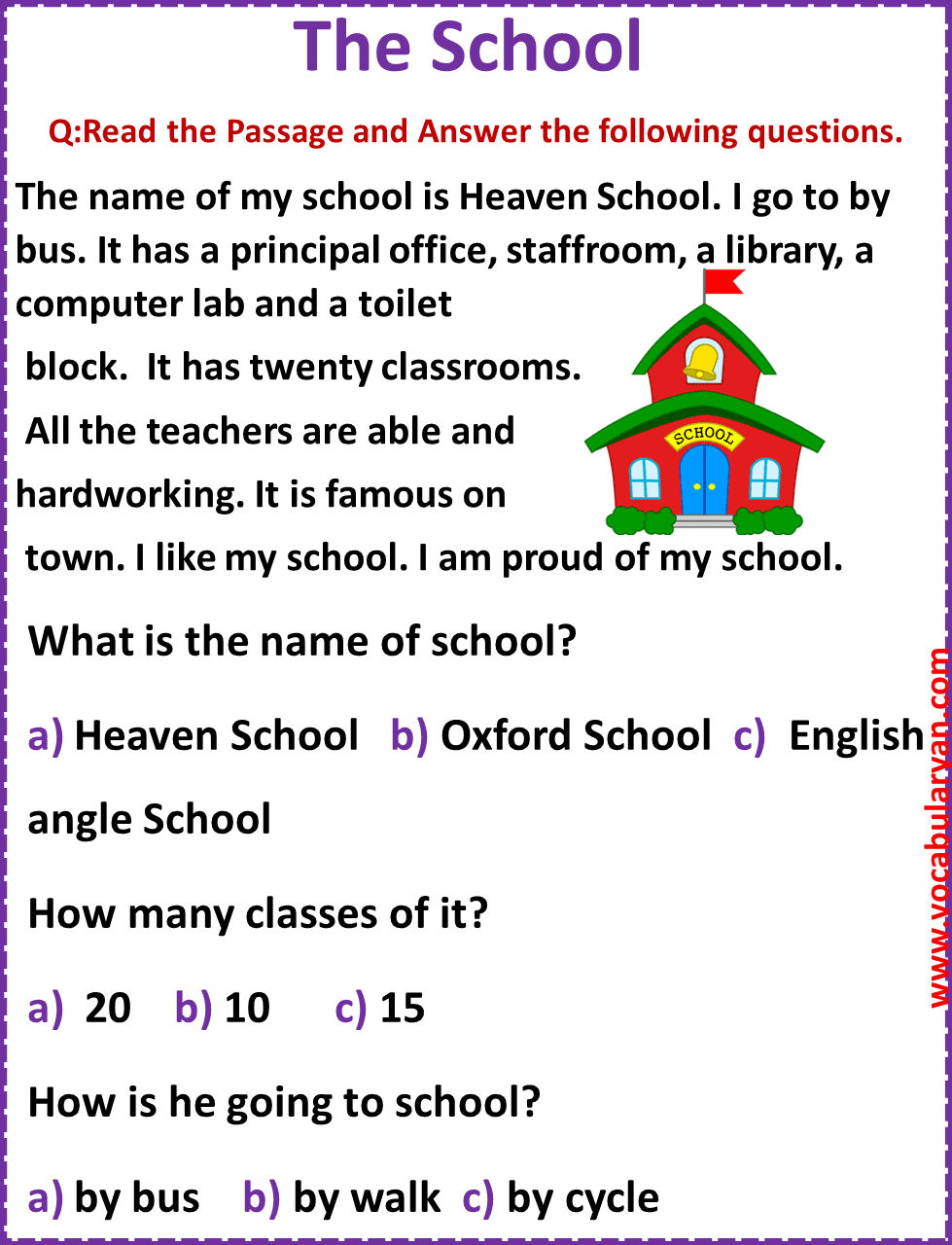 Comprehension Worksheet For Grade 1 VocabularyAN
