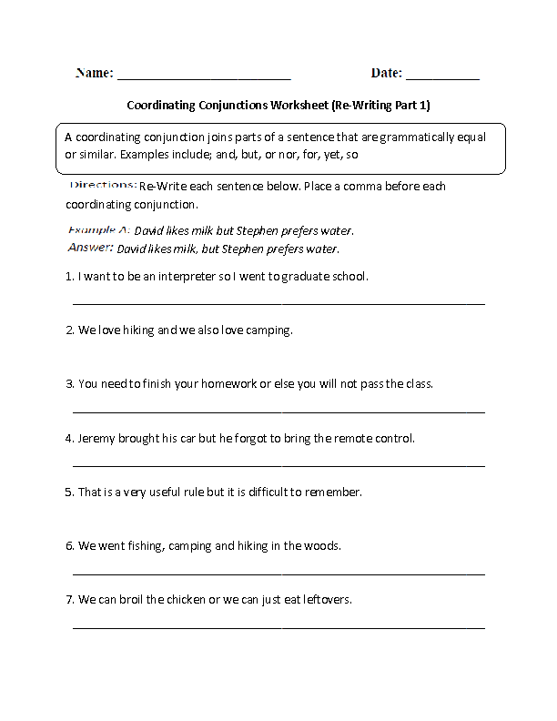 Conjunction Class 5 Worksheet With Answers