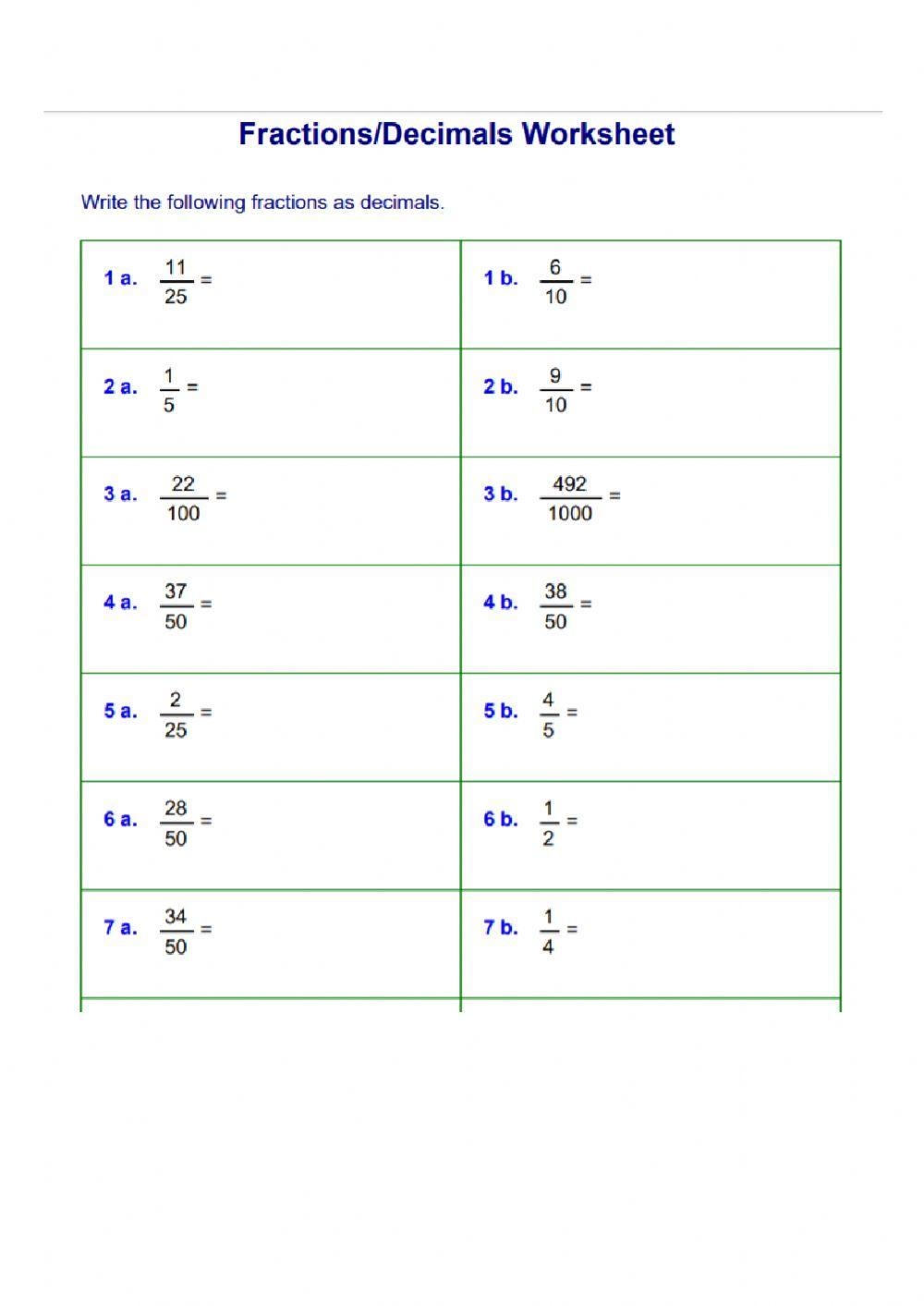 Converting Fractions To Decimals Worksheet Math Learning Worksheets 