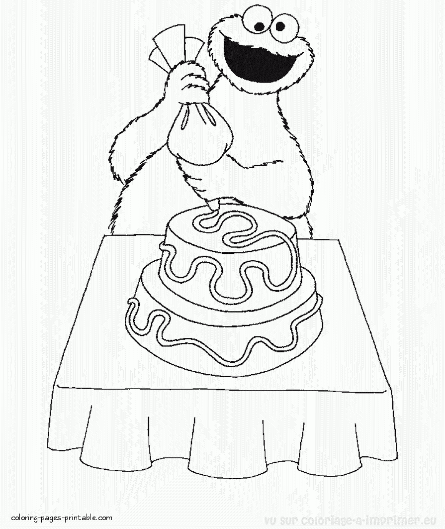Cookie Monster Is Decorating A Cake Sesame Coloring Pages COLORING 