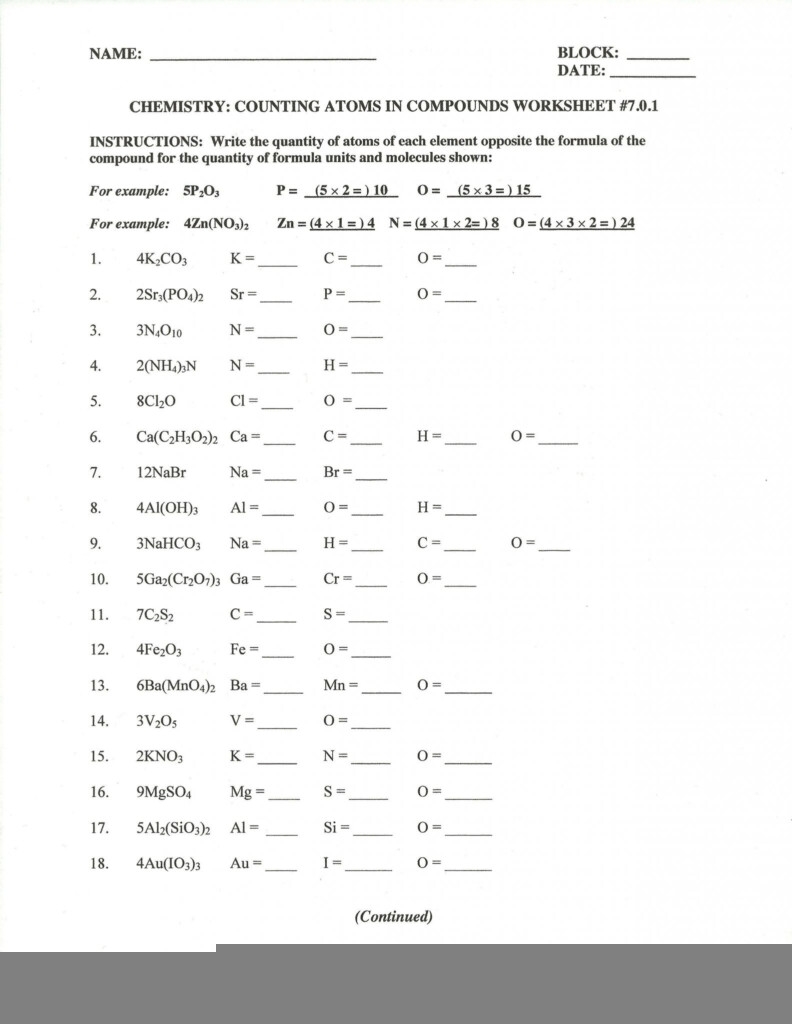 Counting Atoms Worksheet Answers CountingWorksheets