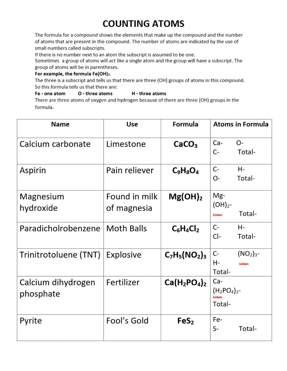 Counting Atoms Worksheet Live Worksheets Worksheets Library