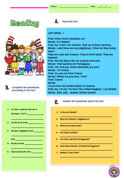 Countries And Nationalities Reading Worksheet