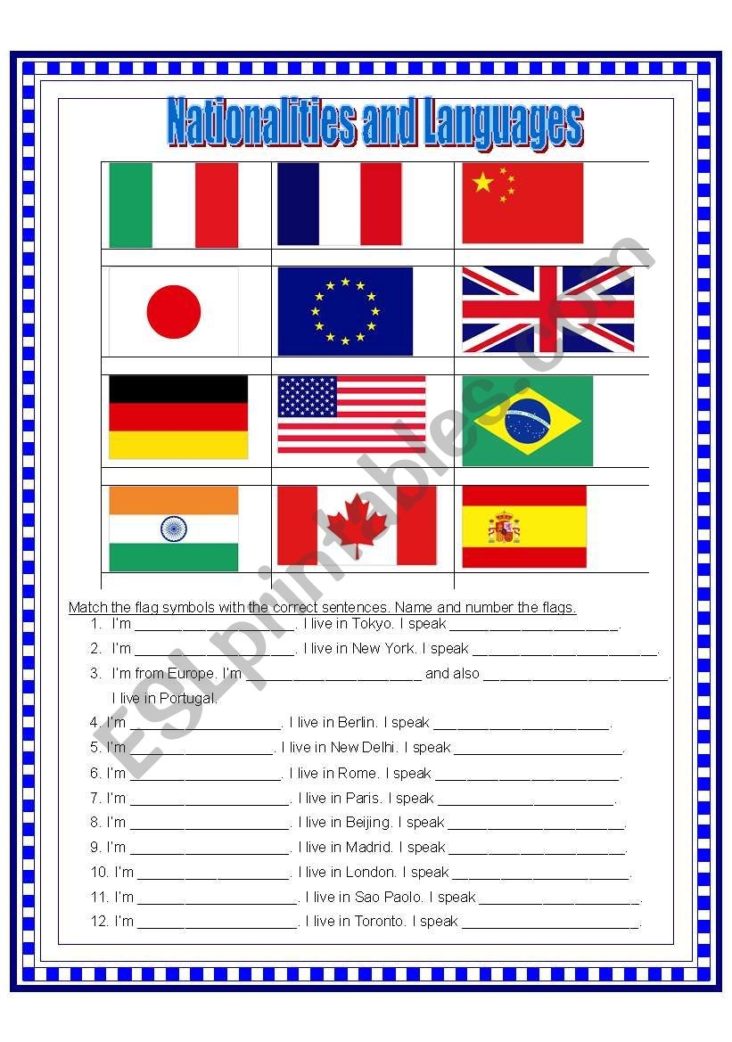 Countries Nationalities And Languages Worksheet Images