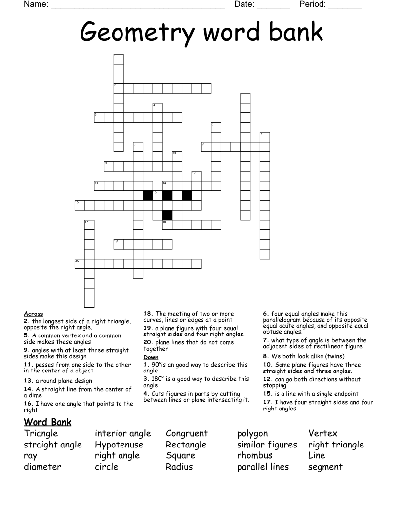 Crossword Puzzles Printable With Word Bank
