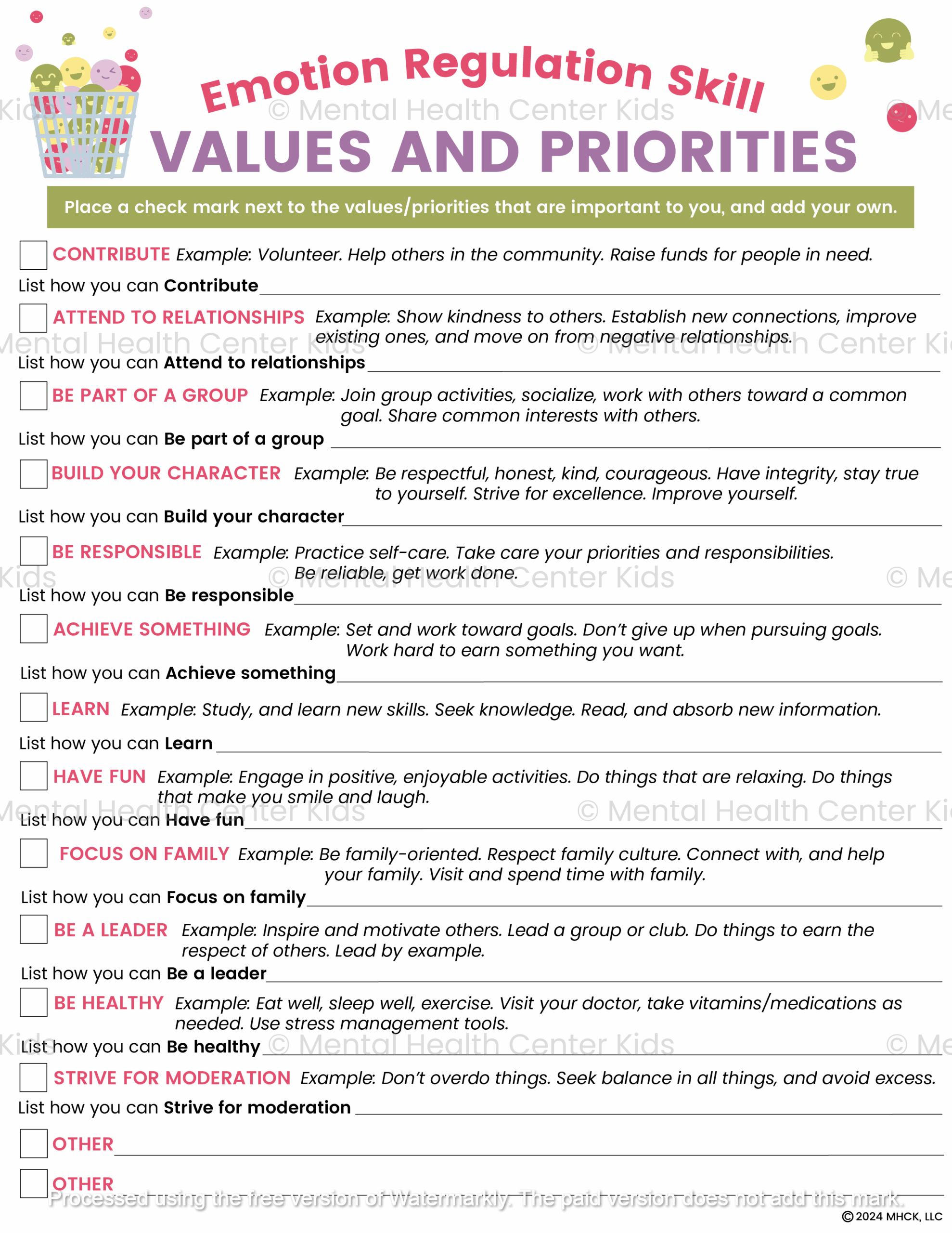 DBT Values And Priorities Worksheet Worksheets Library