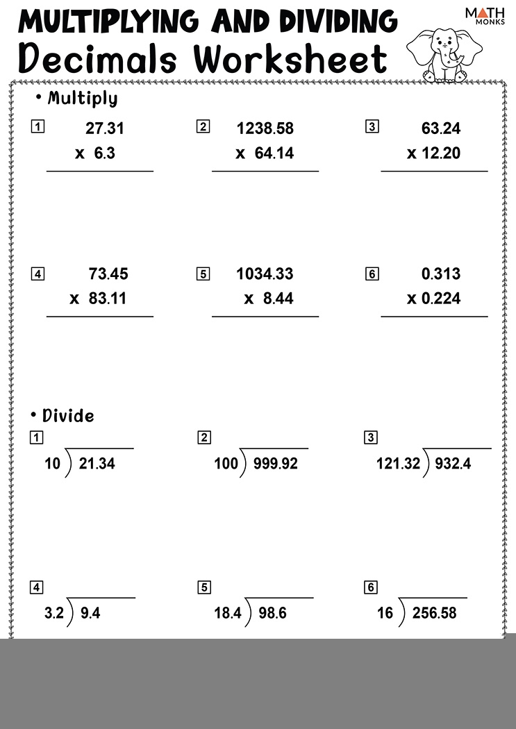 Decimal Multiplication Division Worksheets Divisonworksheets