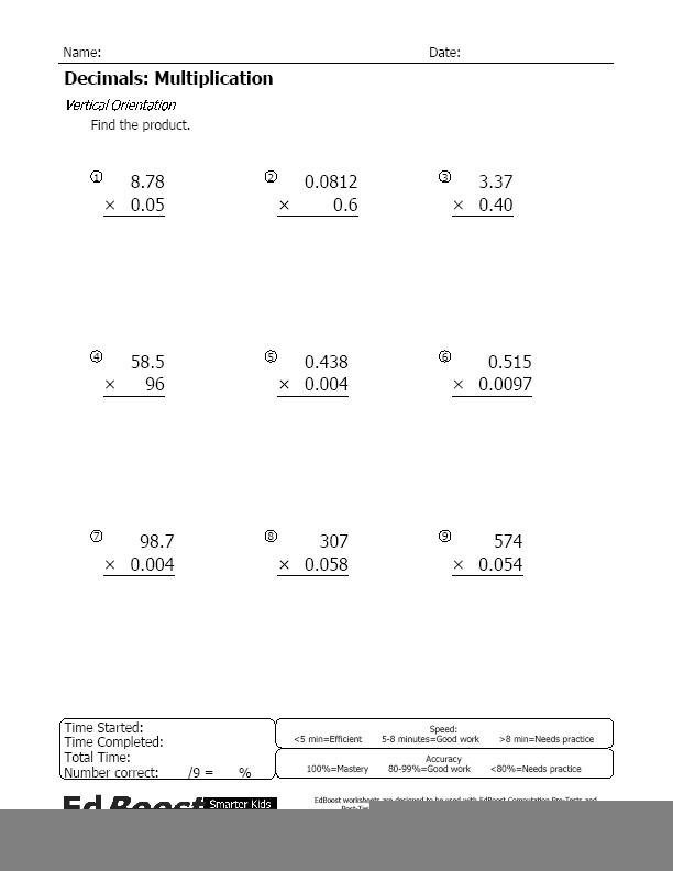 Decimal Multiplication Worksheets Grade 6 Multiplication Worksheets