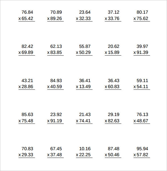 Decimal Multiplication Worksheets Worksheets Library