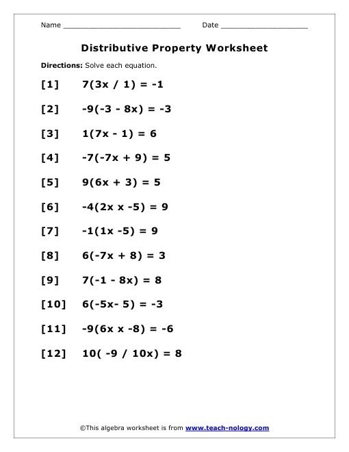 Distributive Property Worksheets 6th Grade Worksheets Master